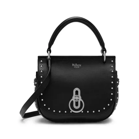Small Amberley Satchel | Black Shiny Calf with Rivets | Women | Mulberry