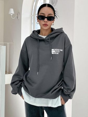 Amazon.com: BATRC Letter Graphic Drop Shoulder Drawstring Hoodie Women's Pullover Fashion Sweatshirt (Color : G, Size : XL.) : Clothing, Shoes & Jewelry