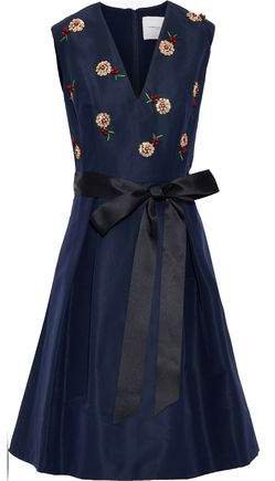 Bow-detailed Embellished Silk-faille Dress