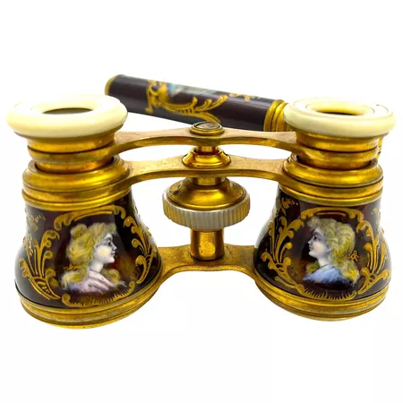 An Exceptional Pair of Antique French Enamel Opera Glasses with : Grand Tour Antiques | Ruby Lane