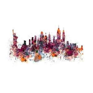New York Skyline Watercolor Mixed Media by Marian Voicu