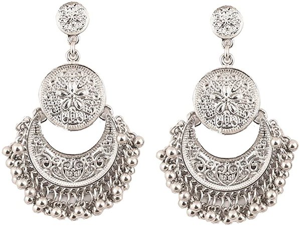 Amazon.com: Touchstone Indian Bollywood Finely Embossed Traditional Faux Pearls Charming Look Dangling Chand Baali Half Moon Motif Designer Jewelry Earrings In Antique Gold Tone For Women.: Clothing
