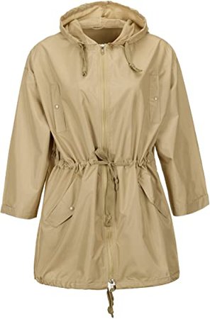 Amazon.com: QZUnique Women's Lightweight Long Raincoat with Pockets Waterproof Packable Drawstring Raincoats Windbreak Jackets Khaki: Clothing