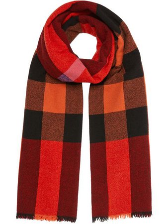 Burberry Fringed Check Wool Cashmere Scarf