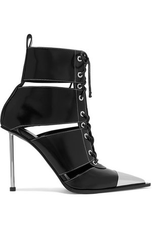 Alexander McQueen | Metal-trimmed cutout leather ankle boots | NET-A-PORTER.COM