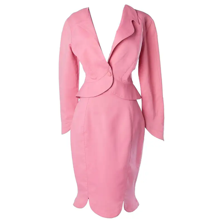 1990s Pink skirt-suit with asymmetrical collar Thierry Mugler ACTIV Circa 1990's