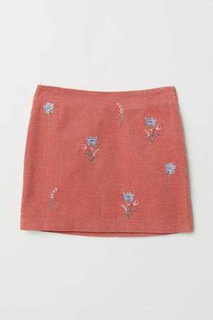 Embroidered Corduroy Skirt - Pink