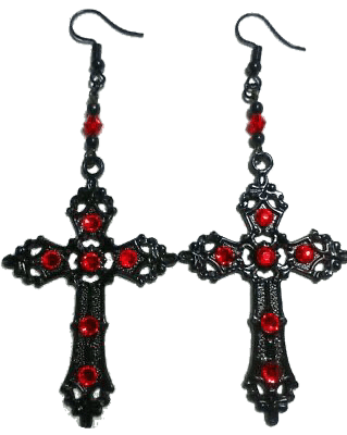 red and black cross earrings