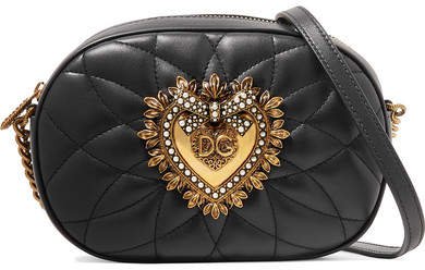 Devotion Embellished Quilted Leather Shoulder Bag - Black