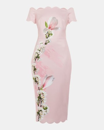 Harmony scallop trim Bardot dress - Pale Pink | Dresses | Ted Baker UK
