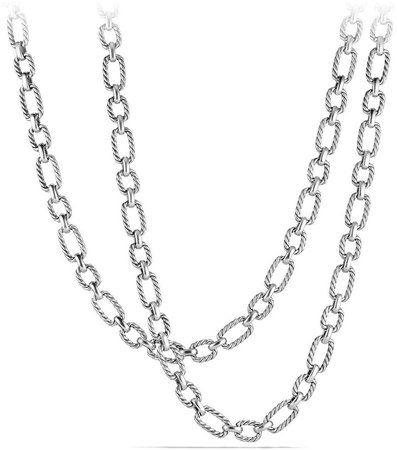 Chain Long Cushion Link Necklace with Blue Sapphires