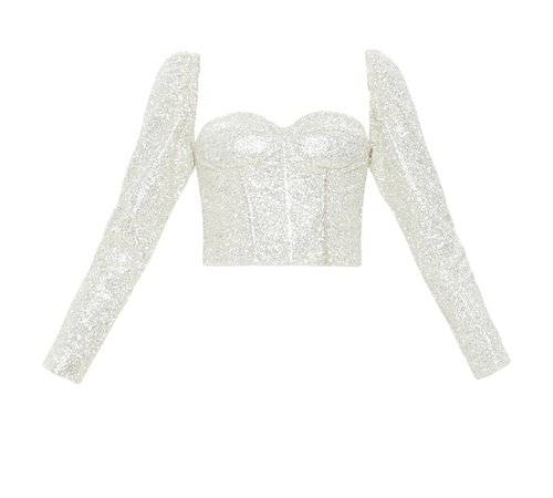 Mach & Mach Glitter Top Corset With Long Sleeves