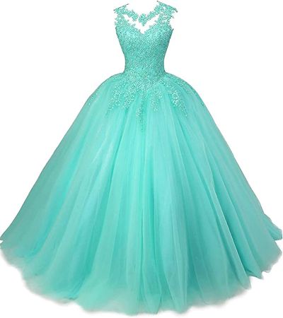 Amazon.com: Natasha Dress Women's Scoop Beaded Lace Quinceanera Dresses Sweet 16 Appliques Prom Ball Gown Turquoise, 4 : Clothing, Shoes & Jewelry