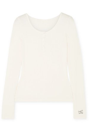Les Girls Les Boys | Embroidered ribbed stretch-jersey pajama top | NET-A-PORTER.COM
