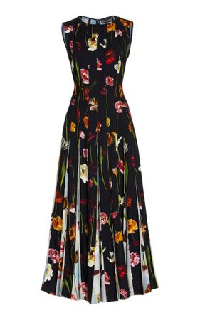Crepe-Inset Floral Knit Midi Dress By Oscar De La Renta | Moda Operandi