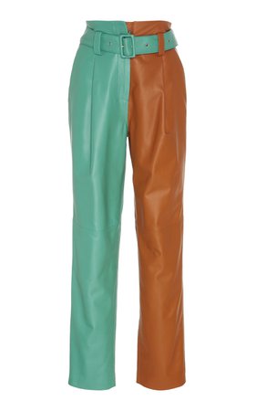 Colorblocked High-Waist Leather Trousers by Sally LaPointe | Moda Operandi