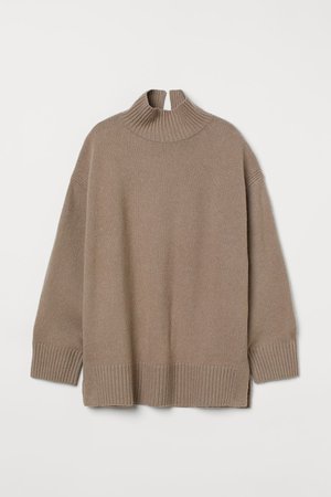 Oversized Turtleneck Sweater - Taupe - Ladies | H&M US