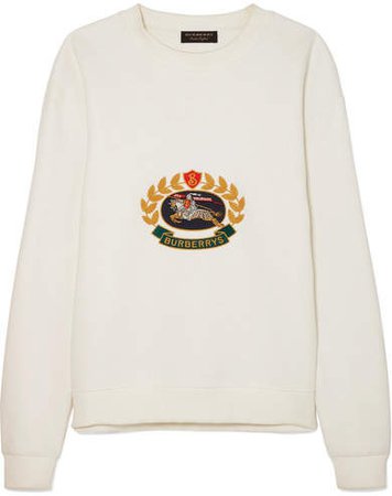 Embroidered Cotton-blend Jersey Sweatshirt - Ivory