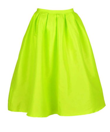 GET THE LOOKS: Look 56 Tibi Inspired Neon Green/Fuchsia Faille Full Pleated Midi Skirt and Black Pleat Flower Top