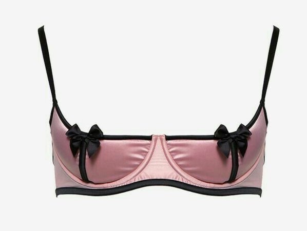 Pink Satin Bralette with Black Bow