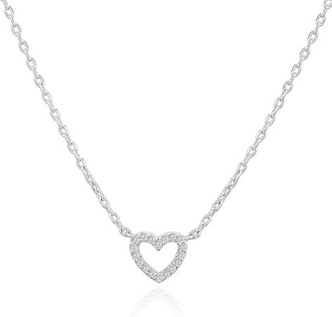 Amazon.com: PAVOI Rhodium Plated Cubic Zirconia Heart Necklace | Cute Dainty Love Pendant Necklaces for Women : Clothing, Shoes & Jewelry