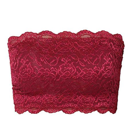TheMogan Women's Floral Lace Strapless Tube Crop Bandeau Bra Top Marsala M at Amazon Women’s Clothing store: