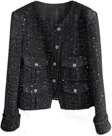 Amazon.com: YIZHIWANG Black Blends Wool Coat Women Autumn Winter Leisure Korean Style Outwear Chic Long Sleeve Warm Tweed Jacket : Clothing, Shoes & Jewelry