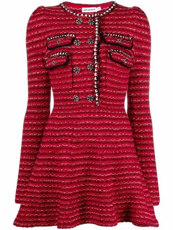 Self-Portrait Double-Breasted Knitted Dress in red