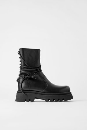 LEATHER TIED TRACK SOLE ANKLE BOOTS | ZARA Ireland