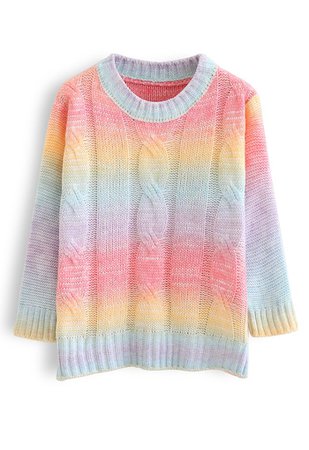 Rainbow Ombre Cable Knit Sweater - Retro, Indie and Unique Fashion