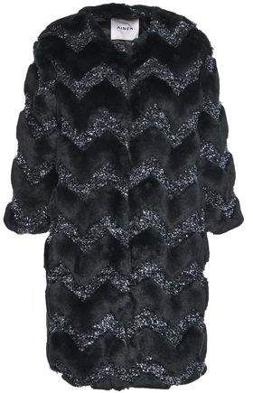 Ainea Metallic Tweed-paneled Faux Fur Coat