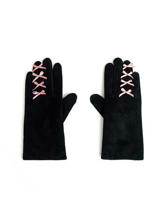 [F.E.E.S] pink ribbon suede gloves