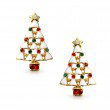 Holiday Crystal Enamel Christmas Tree Dangle Earrings Gold Plated