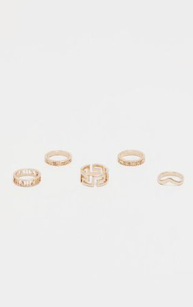 Gold Roman Multi Shape Five Set Ring Pack      | PrettyLittleThing