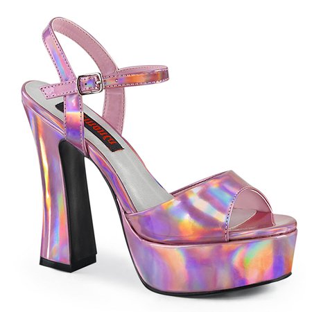 5 Inch Chunky Heel Pink Hologram Ankle Strap Sandal | DOLLY-09 Demonia – Shoecup.com