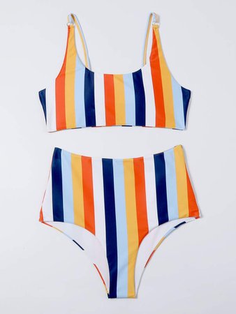 Striped High Waisted Bikini Swimsuit | SHEIN USA