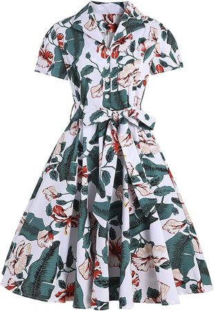 Amazon.com: Women 1950s Vintage Shirt Dress 40s 50s Cape Collar A-line Swing Office Work Party Tea Dresses Green Leaf L : Clothing, Shoes & Jewelry