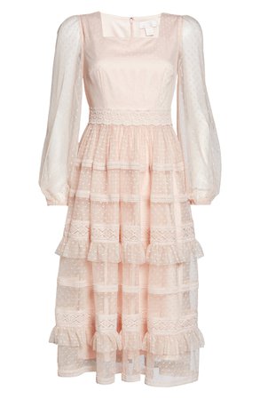 Rachel Parcell Tiered Ruffle Long Sleeve Lace Midi Dress (Nordstrom Exclusive) | Nordstrom