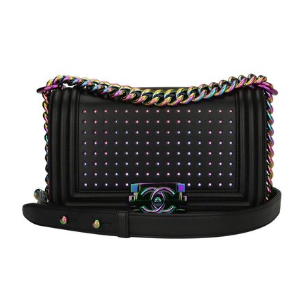 Chanel Small LED Boy Black Lambskin Bag with Rainbow Hardware, 2017 For Sale at 1stdibs