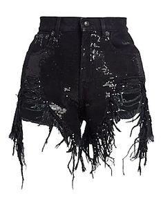 black glitter sequin jean shorts