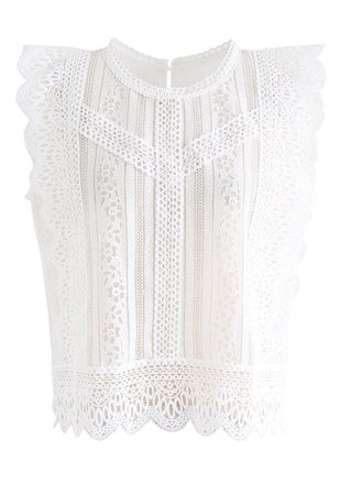 Crochet Trim Sleeveless Lace Top in White - Retro, Indie and Unique Fashion