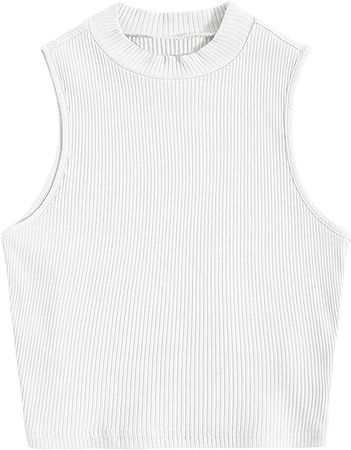 Verdusa Women's Basic Sleeveless Mock Neck Rib Knit Tank Crop Tops White L at Amazon Women’s Clothing store