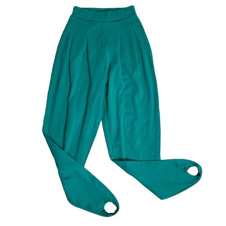 Vintage Pullon Stirrup Leggings Pants S Green Elastic Waist Pockets Pleated | eBay