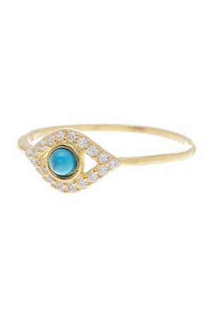 ADORNIA | 14K Yellow Gold Vermeil Turquoise & Swarovski Crystal Accented Evil Eye Ring | Nordstrom Rack