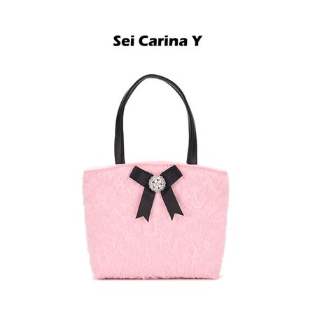 Sei Carina Y seersucker pleated bow handbag 2022 new spring and summer hand bag niche design