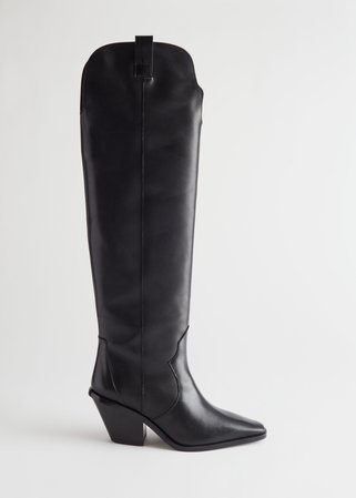 Knee High Leather Cowboy Boots - Black - Knee high boots - & Other Stories