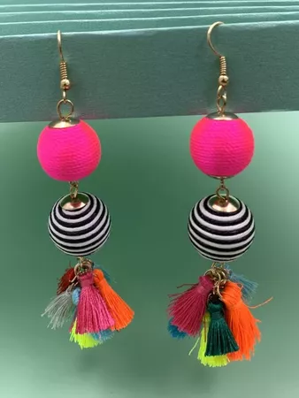 1pair Color Block Tassel Drop Earrings | SHEIN USA