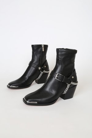 Dolce Vita Sabi Black Stella - Mid-Calf Boots - Chain Link Boots - Lulus