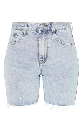 Plt Mid Blue Wash Longline Fitted Denim Shorts | PrettyLittleThing USA