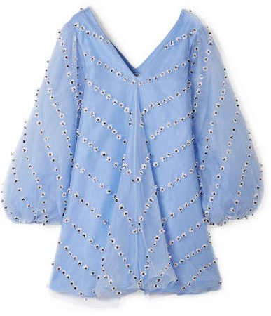 Rosenfeld Embellished Tulle Mini Dress - Sky blue